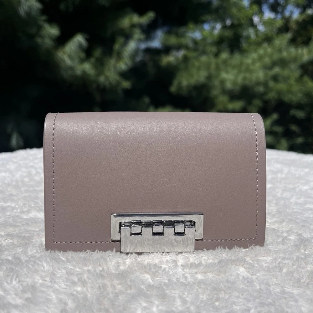 ZAC POSEN Eartha Card Case Holder Leather Wallet Dark Beige Tan Authentic New